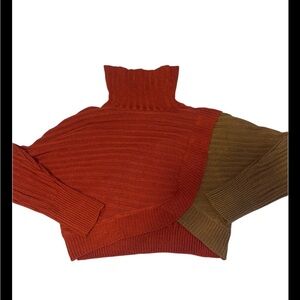 Fashion Nova Two-Tone Rust and Olive Turtleneck Sweater